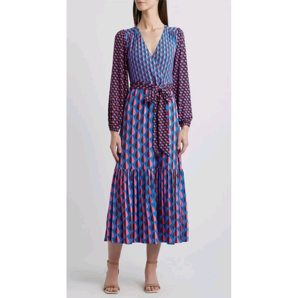 Boden Ophelia Mixed Print Faux Wrap Midi Dress Knit Women Size 10P *NO BELT